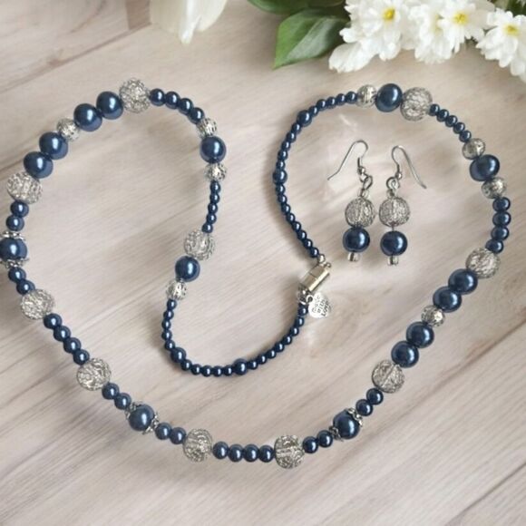 Jewelry - Elegant Blue Beaded Jewelry Set – Necklace & Earrings